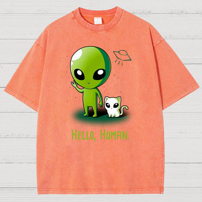 Hello, Human！！Vintage Distressed T-shirt