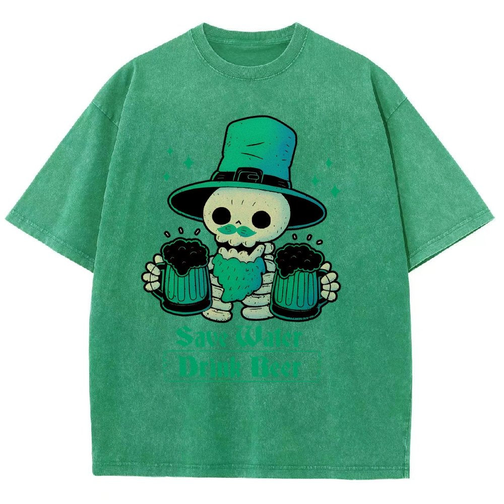 Skeleton St Patrick drinks Beer Vintage Distressed T-shirt