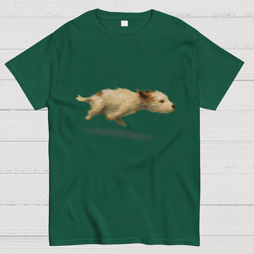 Funny Cute Running Dog Art Print Geek T-Shirt