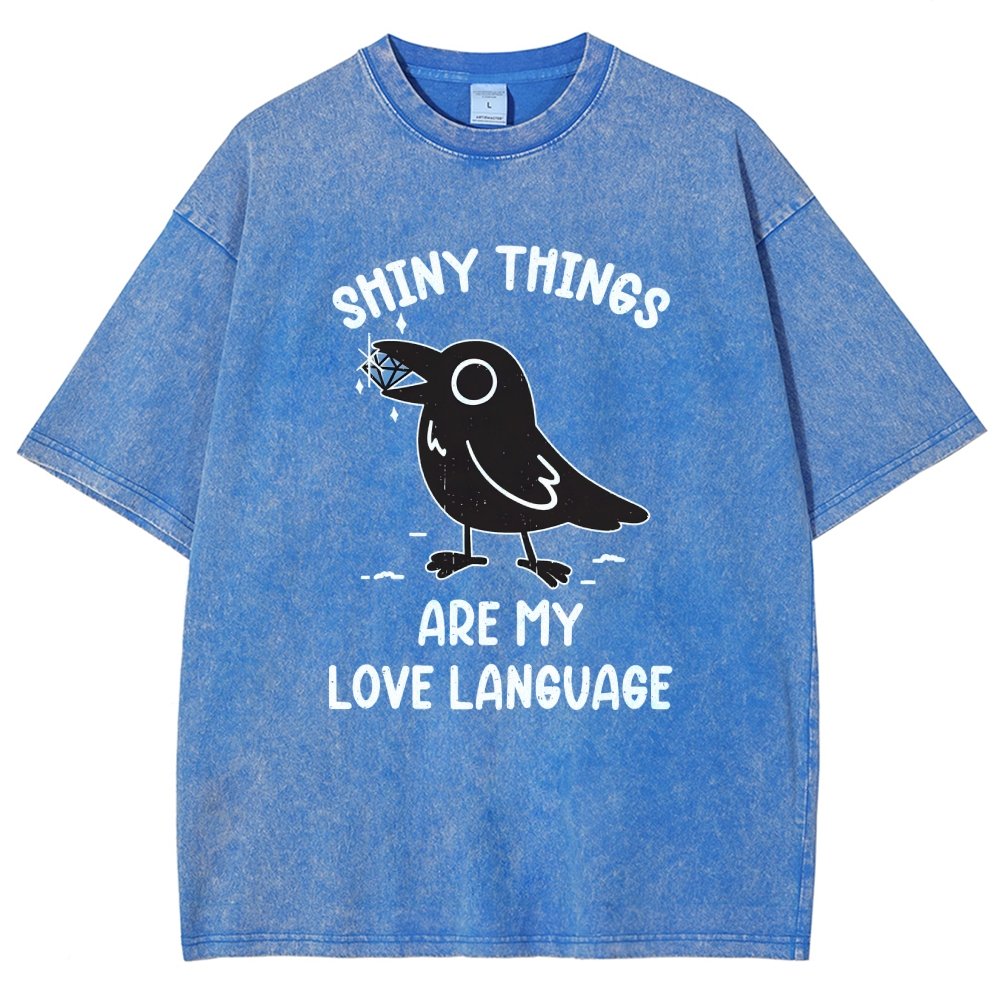 Crow Love Shiny Vintage Distressed T-shirt
