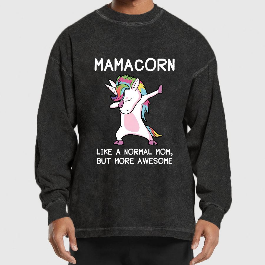 Unicorn Mamacorn Funny Washed Long Sleeve Tee