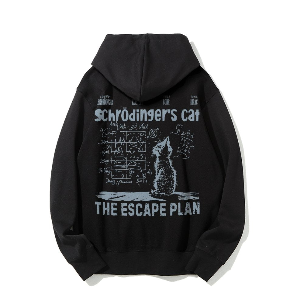 Schrodinger's Cat Escape Plan Interesting Physics Science Printed Back Cotton Hoodie