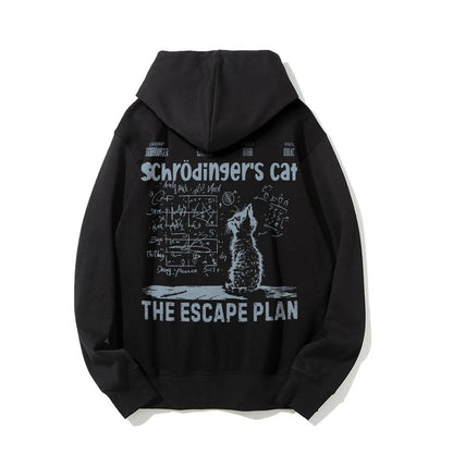 Schrodinger's Cat Escape Plan Interesting Physics Science Printed Back Cotton Hoodie