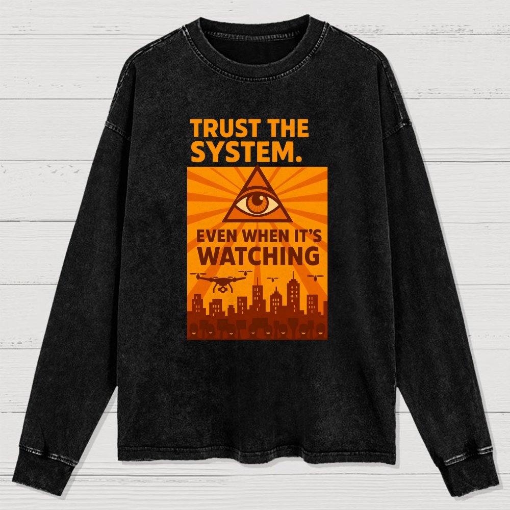 Trust The System - Dystopian Surveillance Washed Long Sleeve Tee