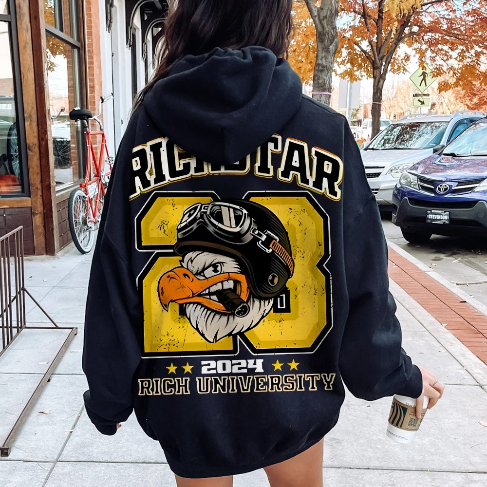 Vintage Rich Star Graphic Print Printed Back Cotton Hoodie