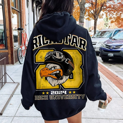 Vintage Rich Star Graphic Print Printed Back Cotton Hoodie