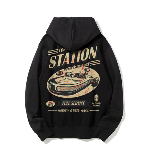 Classic Printed Back Cotton Hoodie with a Fictitious Location Design