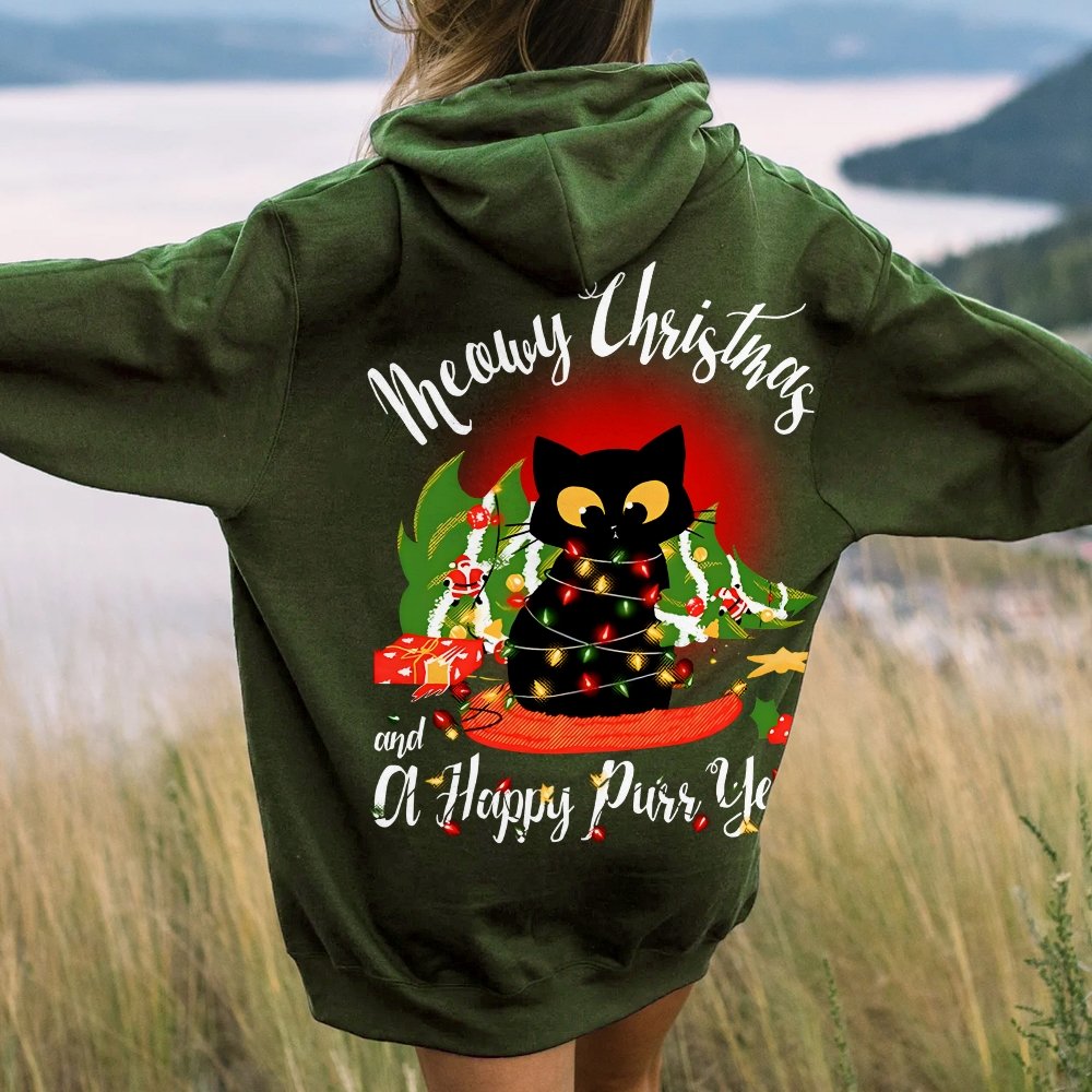 Happy Purr Year Printed Back Unisex Cotton Hoodie
