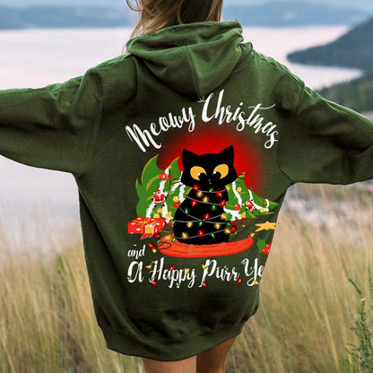 Happy Purr Year Printed Back Unisex Cotton Hoodie