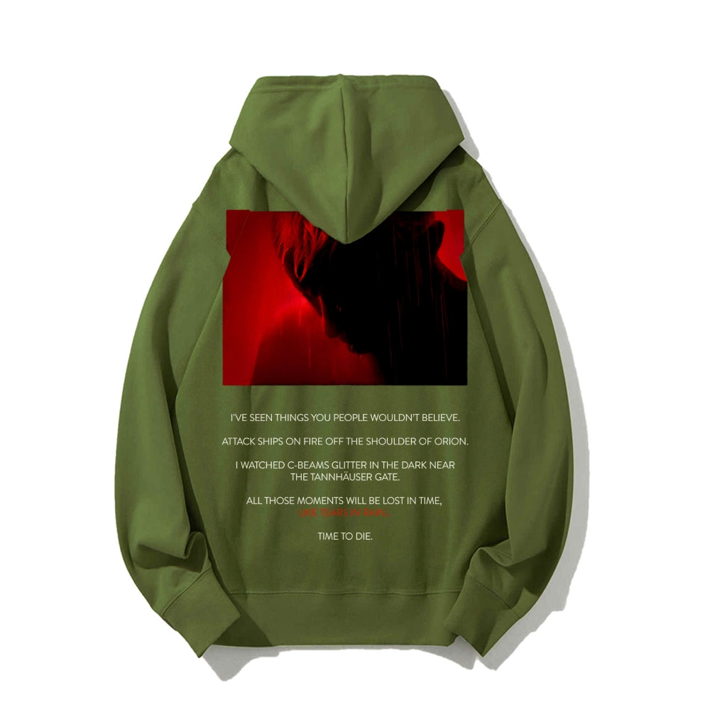 Tears in Rain-Tears in Red-Time to Die Printed Back Cotton Hoodie