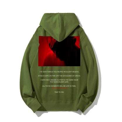 Tears in Rain-Tears in Red-Time to Die Printed Back Cotton Hoodie