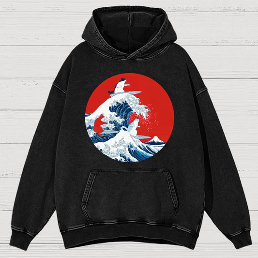 Surfing Cat Funny Vintage Distressed Hoodie
