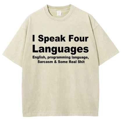 Speak Four Languages Vintage Distressed T-shirt