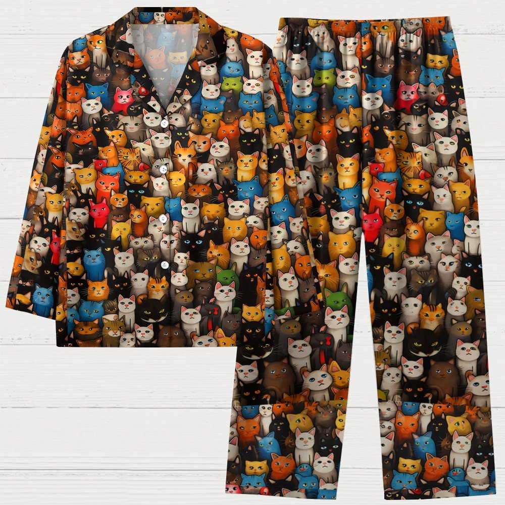 Cat Art Pattern Geek Long Sleeve Pajama Set