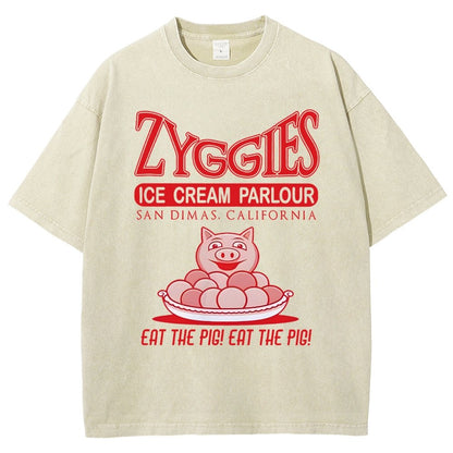 Eat the Pig at Sunny Ice Cream Parlour Ringer Vintage Distressed T-shirt
