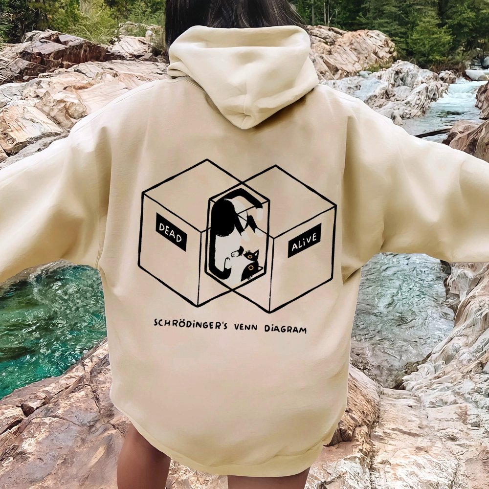 Schrodingers Venn Diagram Printed Back Unisex Cotton Hoodie