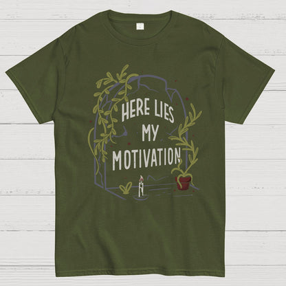 Here Lies My Motivation Funny Geeky T-Shirt