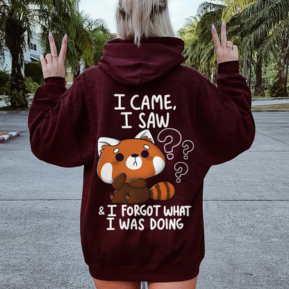 Forgetful Red Panda Printed Back Unisex Cotton Hoodie