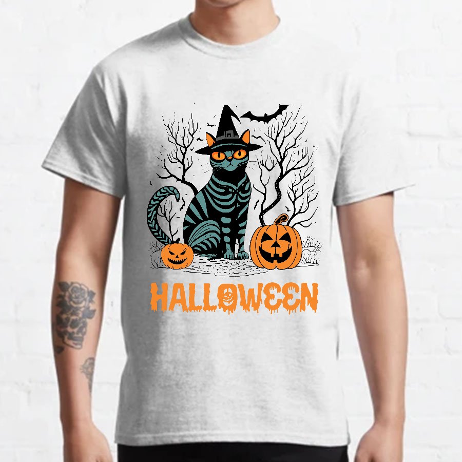 Halloween Black Cat Geeky T-Shirt