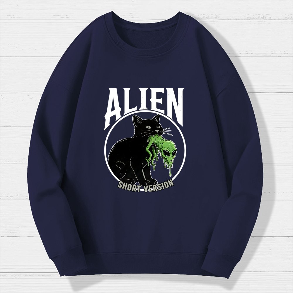 Black Cat Eating Alien Geek Cotton Sweatshirt