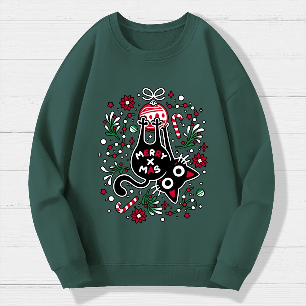 Christmas Cat Butt Geek Cotton Sweatshirt