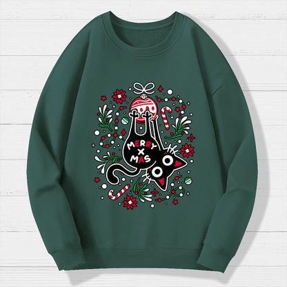 Christmas Cat Butt Geek Cotton Sweatshirt