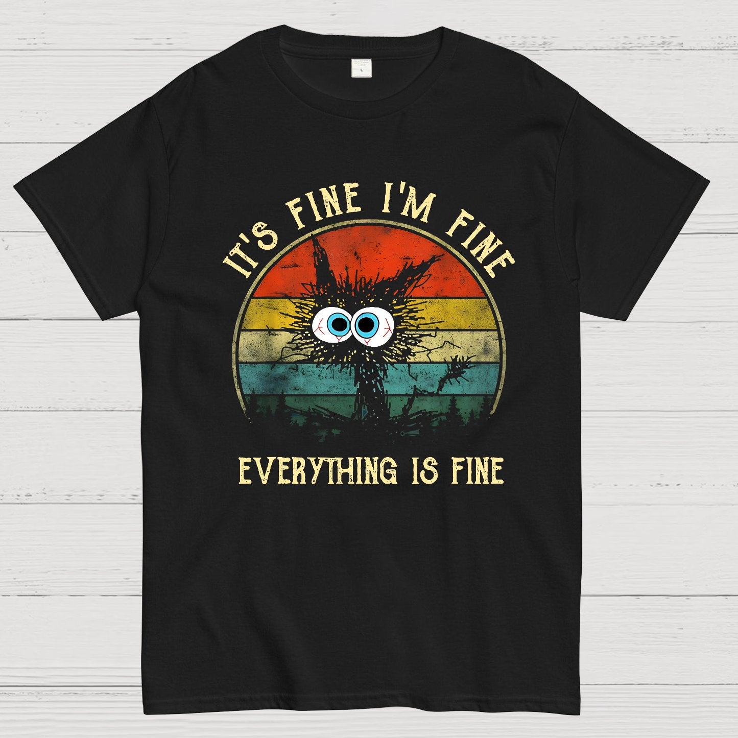 It ‘s Fine I am Fine Everything Is Fine Funny Black cat Geek T-Shirt