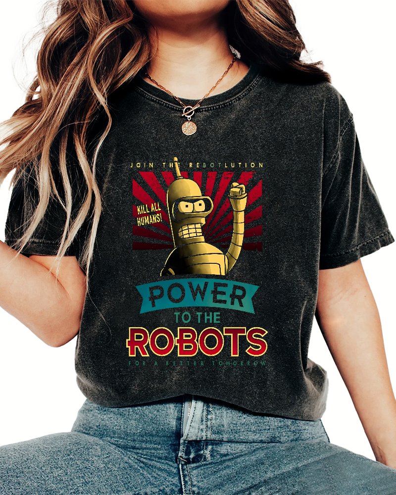 Power To The Robots Vintage Distressed T-shirt