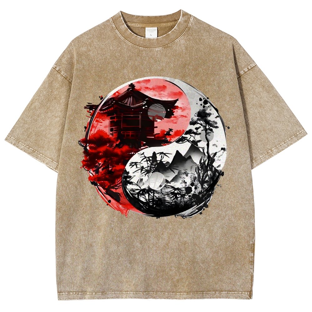 Temple Yin yang Vintage Distressed T-shirt