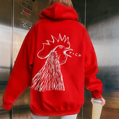 Funny Chicken  Printed Back Cotton Hoodie