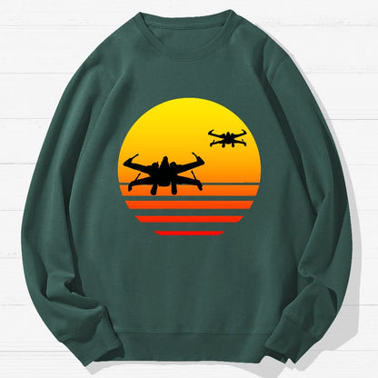 Sunset And Fighter Planes Geek Cotton Sweatshirt