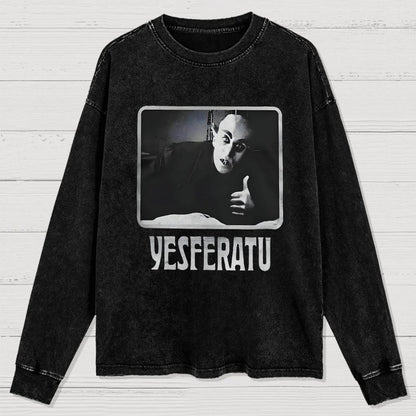 Yesferatu Funny Horror Retro Washed Long Sleeve Tee