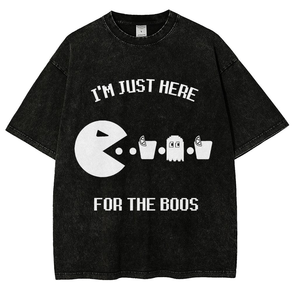 Here For The Boos Ghost Arcade Nerdy Halloween Vintage Distressed T-shirt