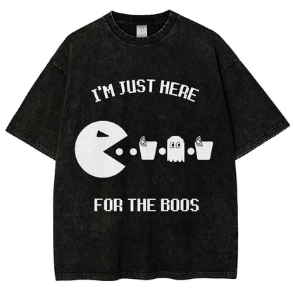 Here For The Boos Ghost Arcade Nerdy Halloween Vintage Distressed T-shirt