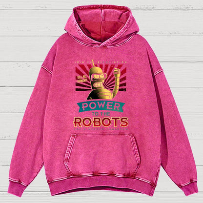 Power To The Robots Vintage Distressed Hoodie