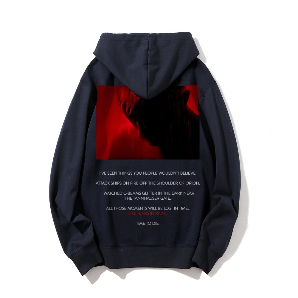 Tears in Rain-Tears in Red-Time to Die Printed Back Cotton Hoodie