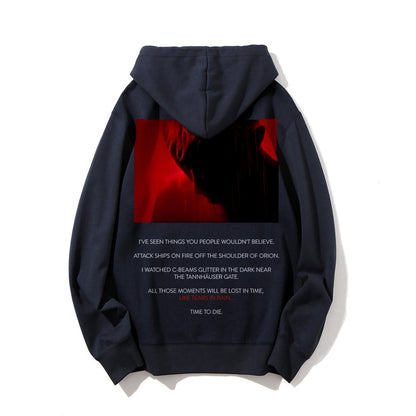 Tears in Rain-Tears in Red-Time to Die Printed Back Cotton Hoodie