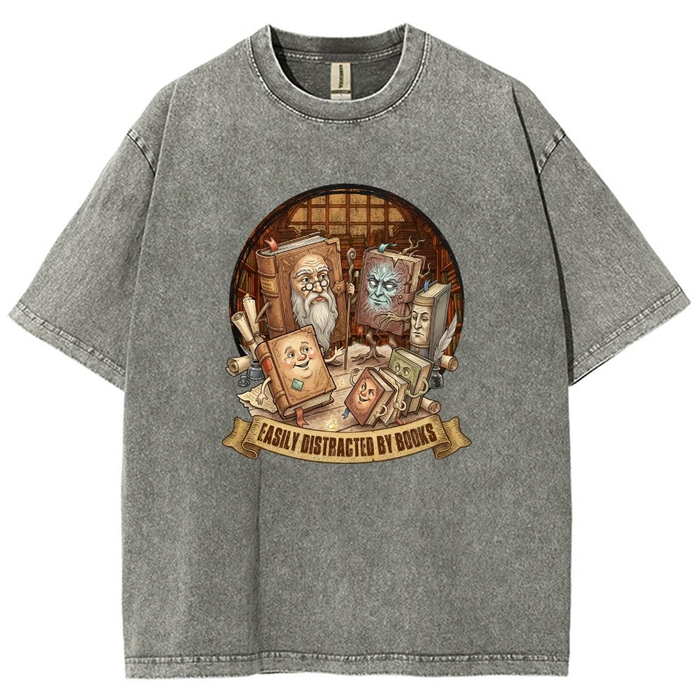 Easily Distracted By Books Vintage Distressed T-shirt