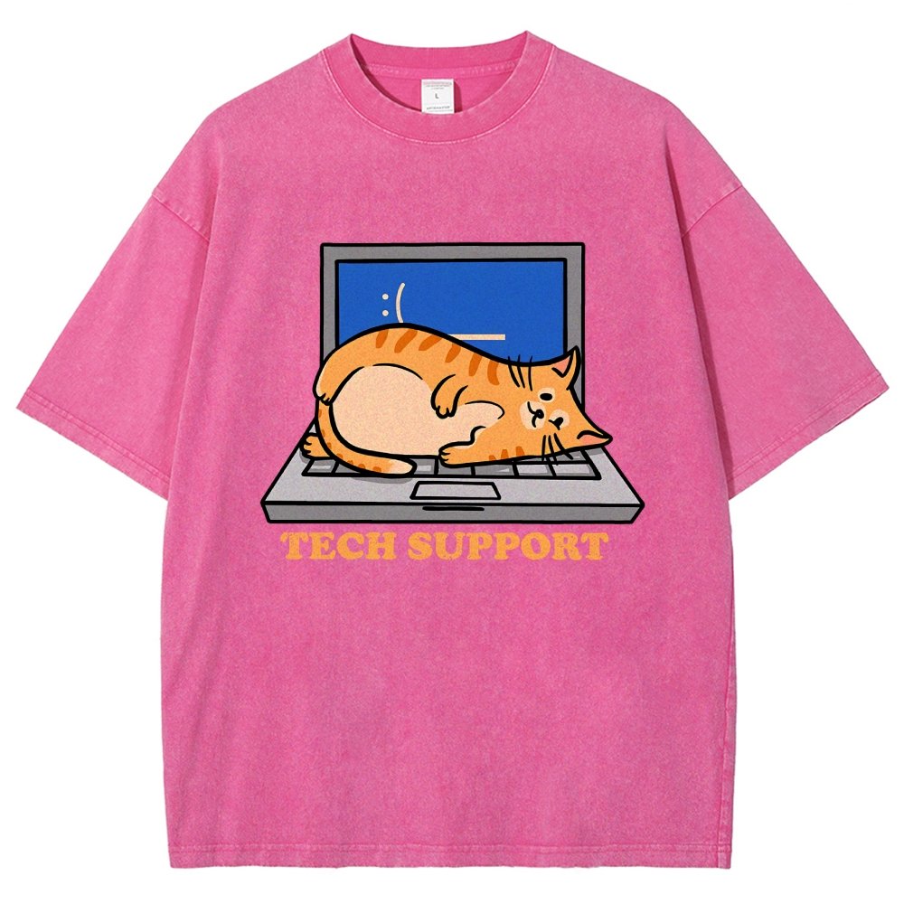 Cat Tech Support Vintage Distressed T-shirt