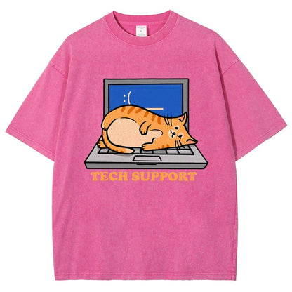 Cat Tech Support Vintage Distressed T-shirt