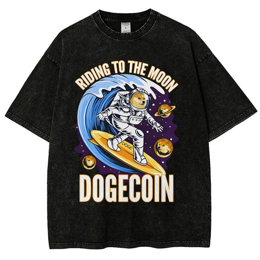 Riding To The Moon Dogecoin DOGE Vintage Distressed T-shirt