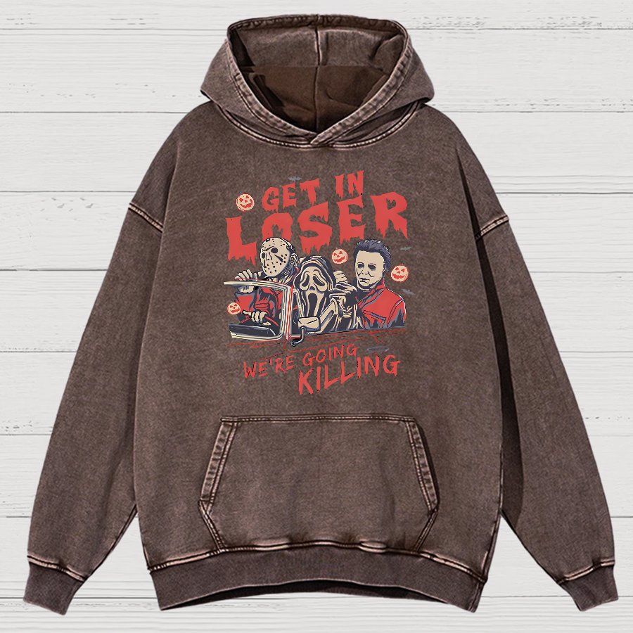 Get In Loser Halloween Vintage Distressed Hoodie