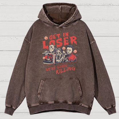 Get In Loser Halloween Vintage Distressed Hoodie