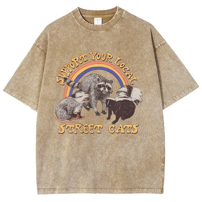 Support Your Local Street Cats (raccoon) Vintage Distressed T-shirt