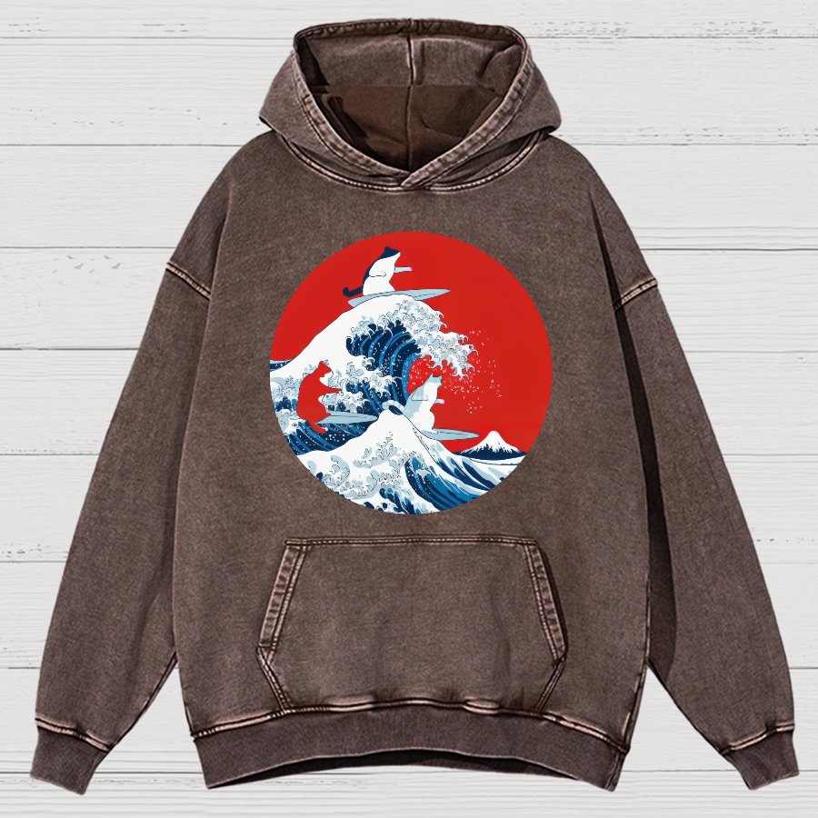 Surfing Cat Funny Vintage Distressed Hoodie