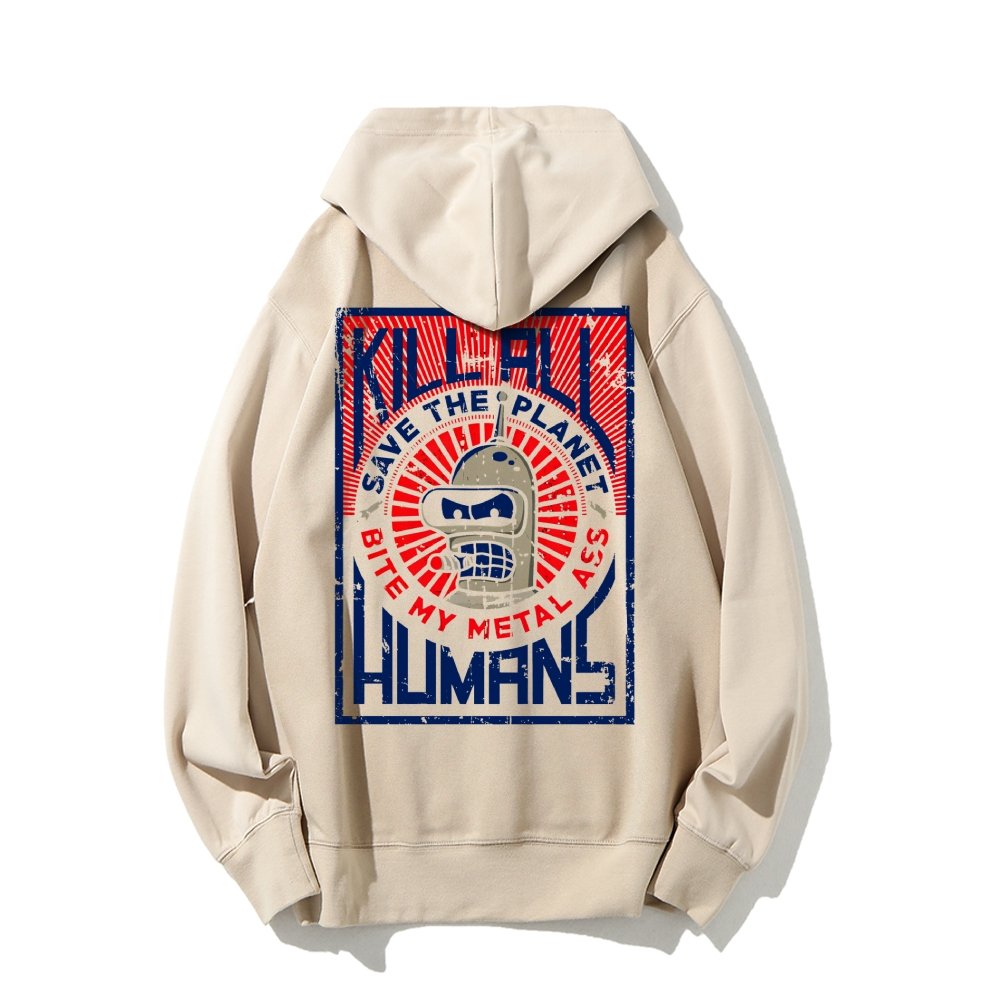 Save The Planet Kill All Humans Geek Printed Back Cotton Hoodie