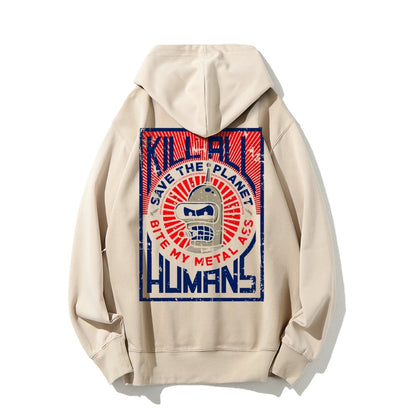 Save The Planet Kill All Humans Geek Printed Back Cotton Hoodie