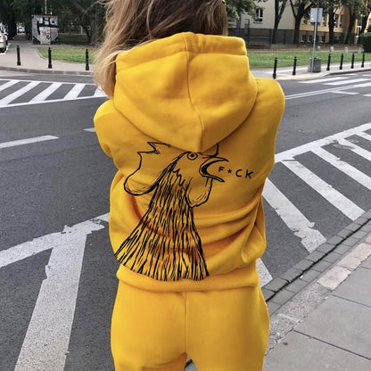 Funny Chicken  Printed Back Cotton Hoodie