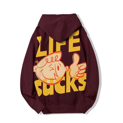 Life Sucks Printed Back Cotton Hoodie