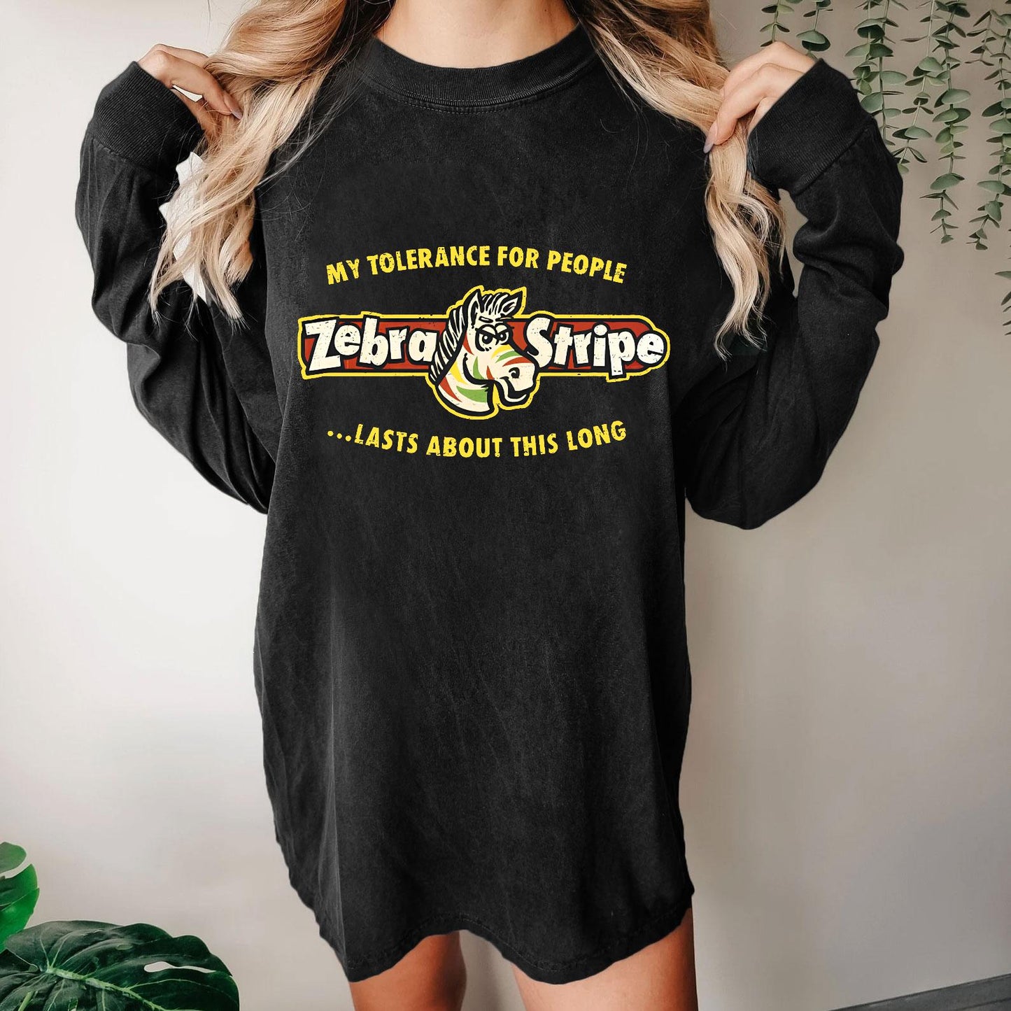 Zebra Fruit Stripe Gum Washed Long Sleeve Tee